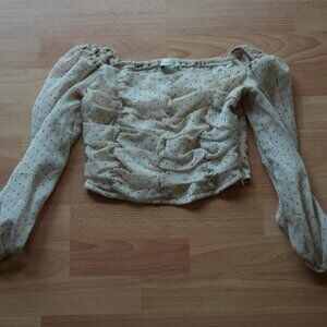 Milkmaid Coquette Polka Dot Cream Ruched Puff Sleeve Top